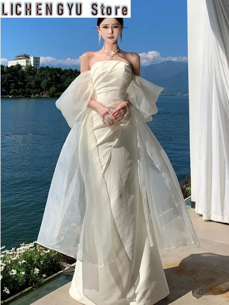 New Elegant Solid Formal Ocassion Dresses Summer Chic Backless Wedding Party Vestidos Female Fashion Straps Slim Robe