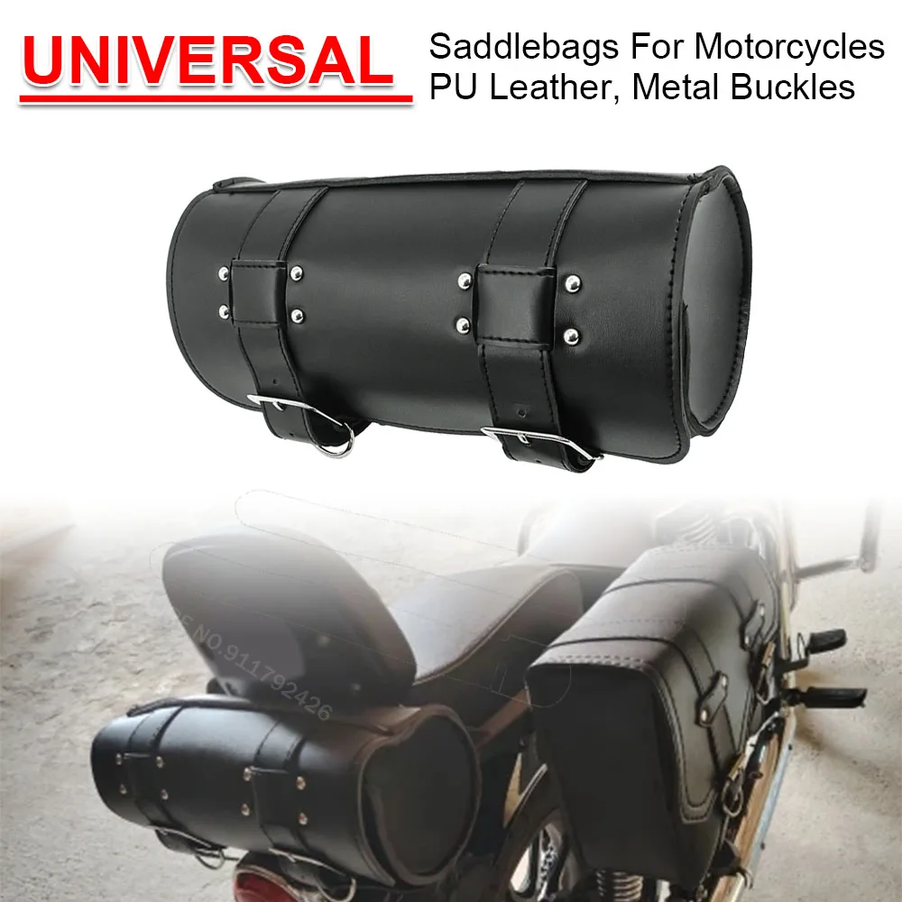 Motorcycle Saddlebag Front Rear Fork PU Leather Tool Bags Waterproof Luggage Bag Universal For Harley Sportster Chopper Bobber