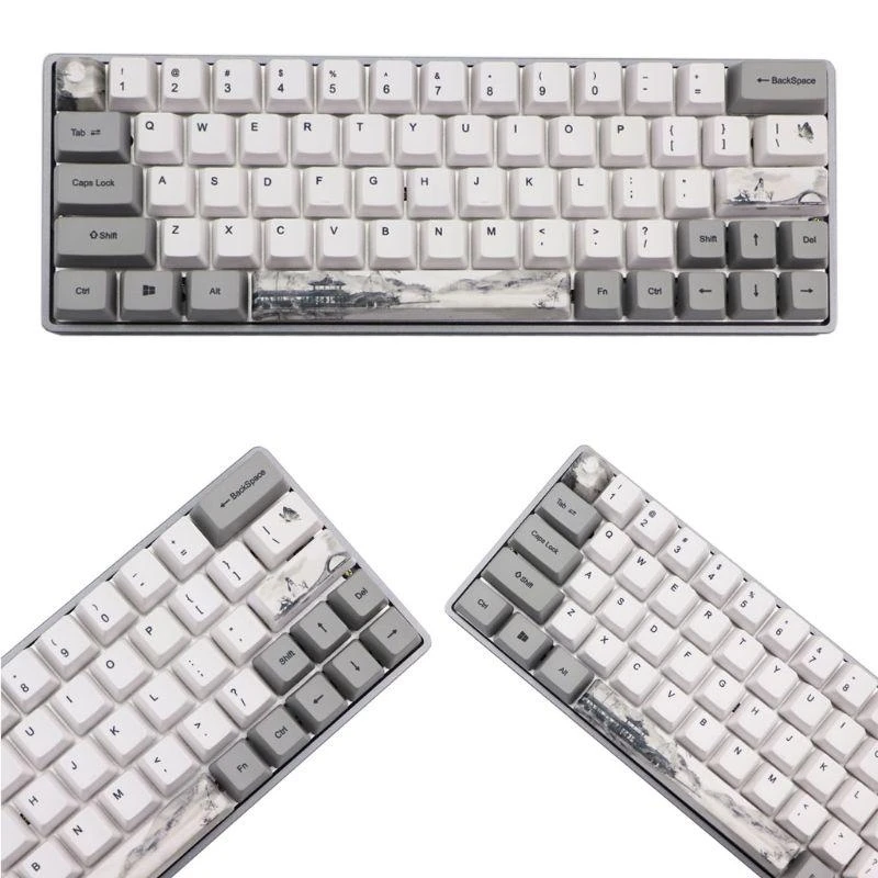 

E74D 61+11 Keys Theme White Gray Thick PBT OEM Profile for Cherry MX Switches