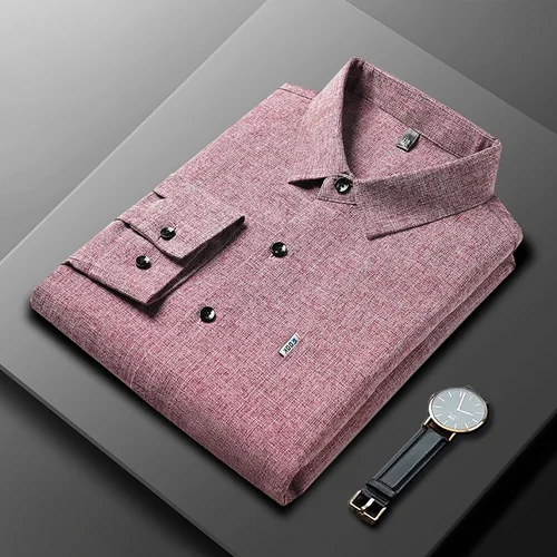 Nueva camisa informal de negocios para hombre, camisa estampada de manga larga con resistencia a las arrugas, sin planchar, cómoda, versátil para todas las estaciones