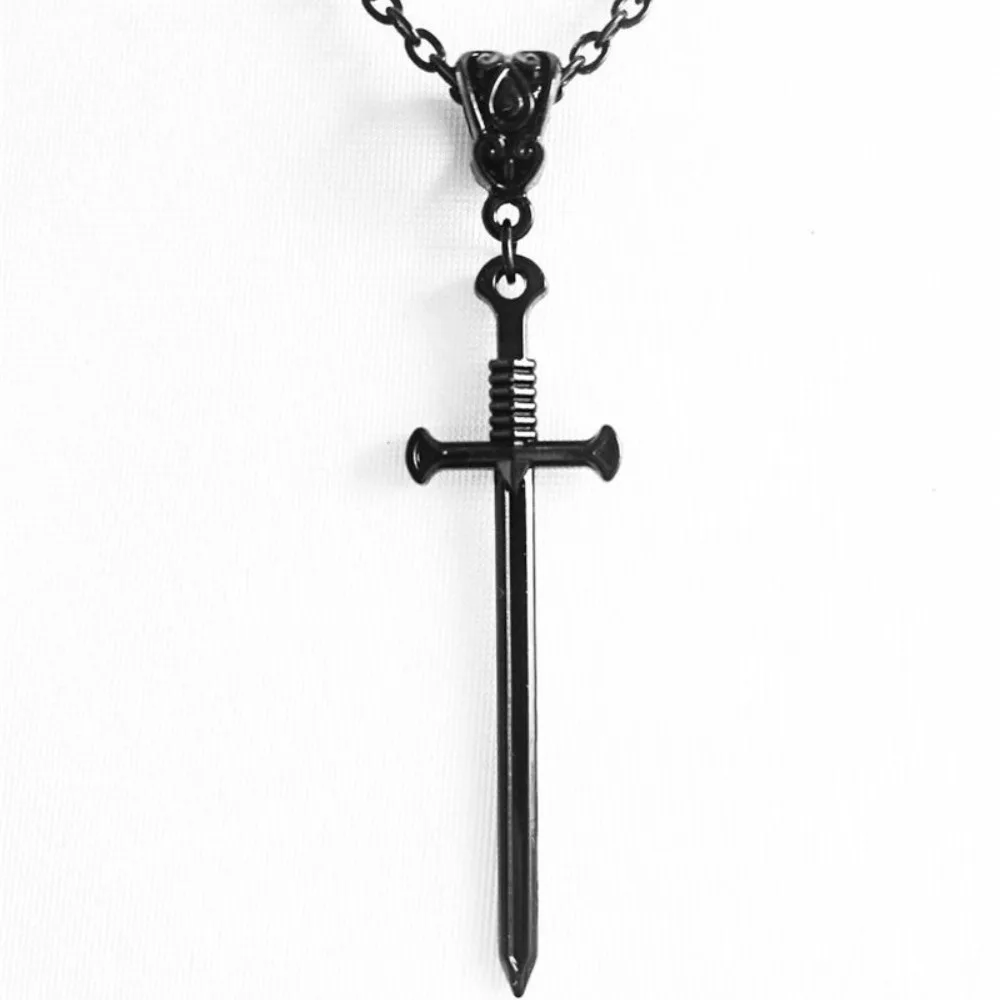 Goth Exquisite Black Sharp Sword Cross Pendant Necklace for Women Men Punk Halloween Party Vampire Jewelry Accessories Gifts