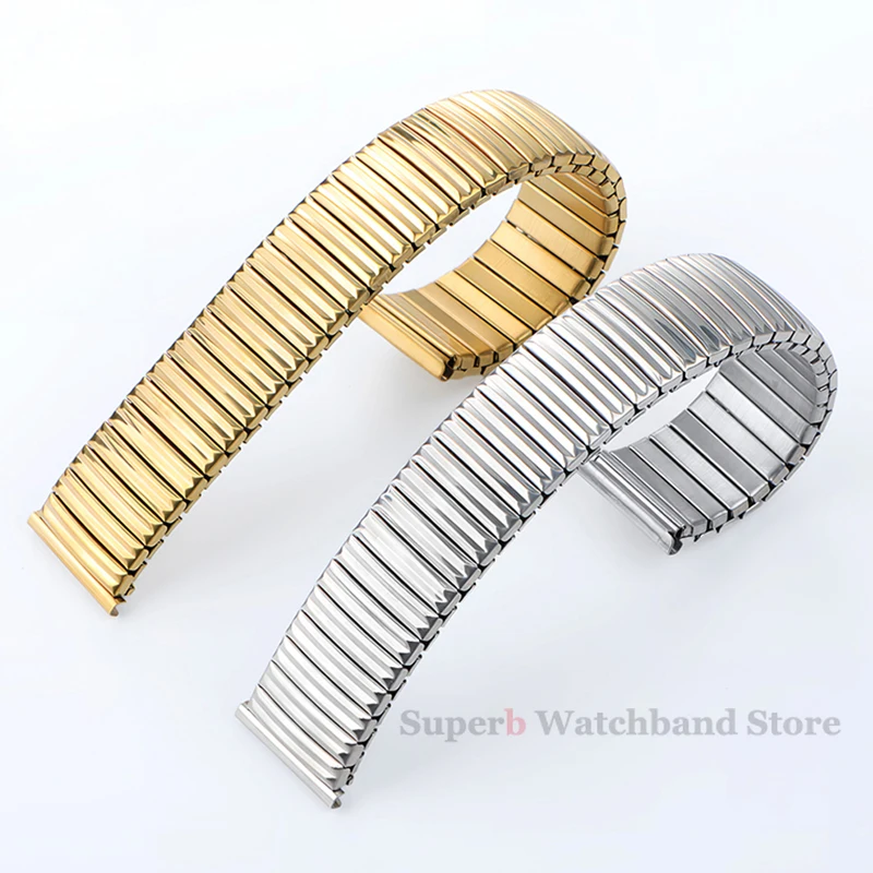 弾性ストレッチ拡張ステンレス鋼時計バンド 12 ミリメートル 14 ミリメートル 16 ミリメートル 18 ミリメートル 20 ミリメートル 22 ミリメートルユニバーサルメタル時計ストラップシルバーゴールドブレスレット