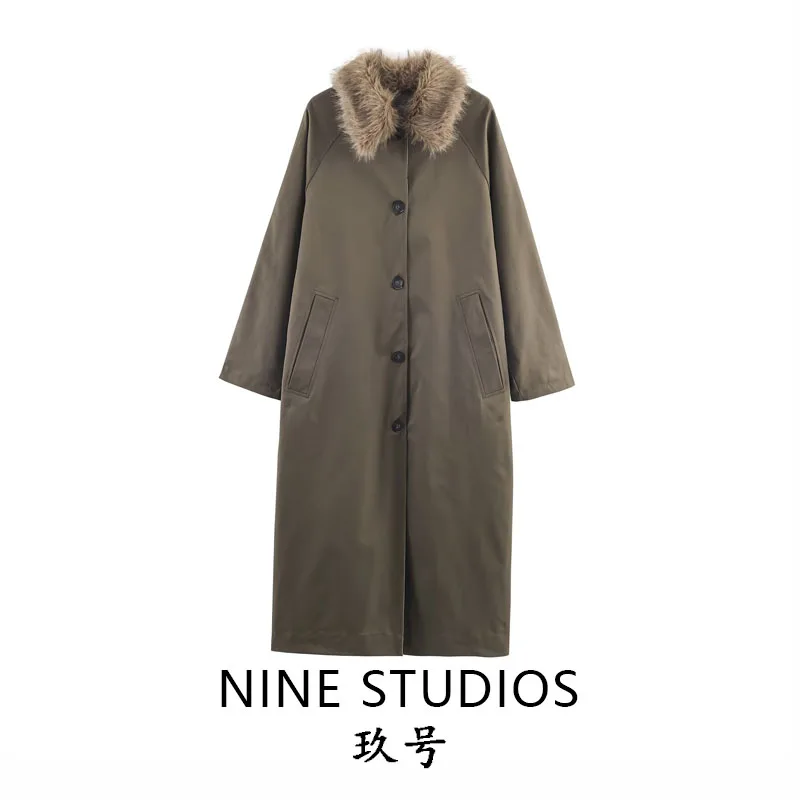 

Двустороннее длинное пальто-куртка с воротником из искусственного меха NINE ZAR, женское, модное, из полиэфирного волокна, для повседневной носки