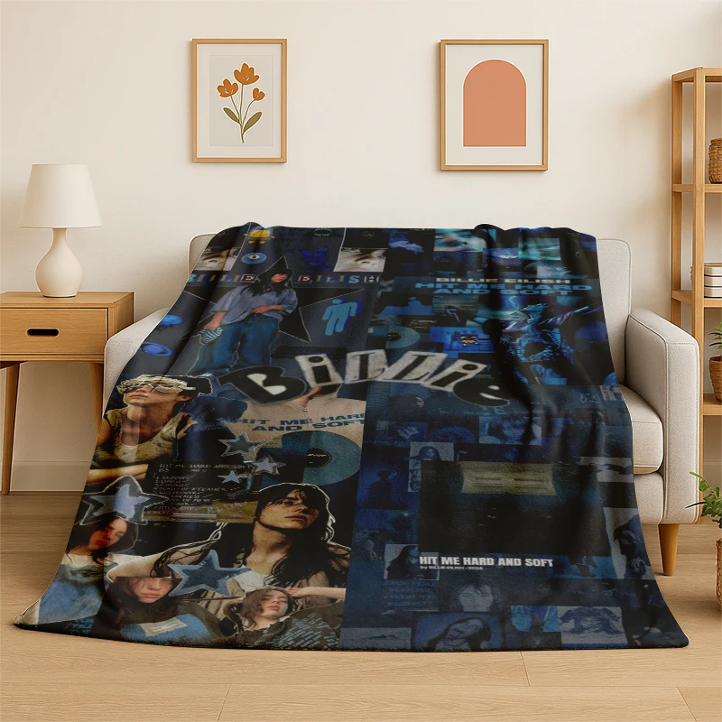 3D Billie Eilish Singer Star Flannel Blanket Soft Warm Throw Blanket for Bedroom Living Room Bed Travel Camping Picnic Gift view 6