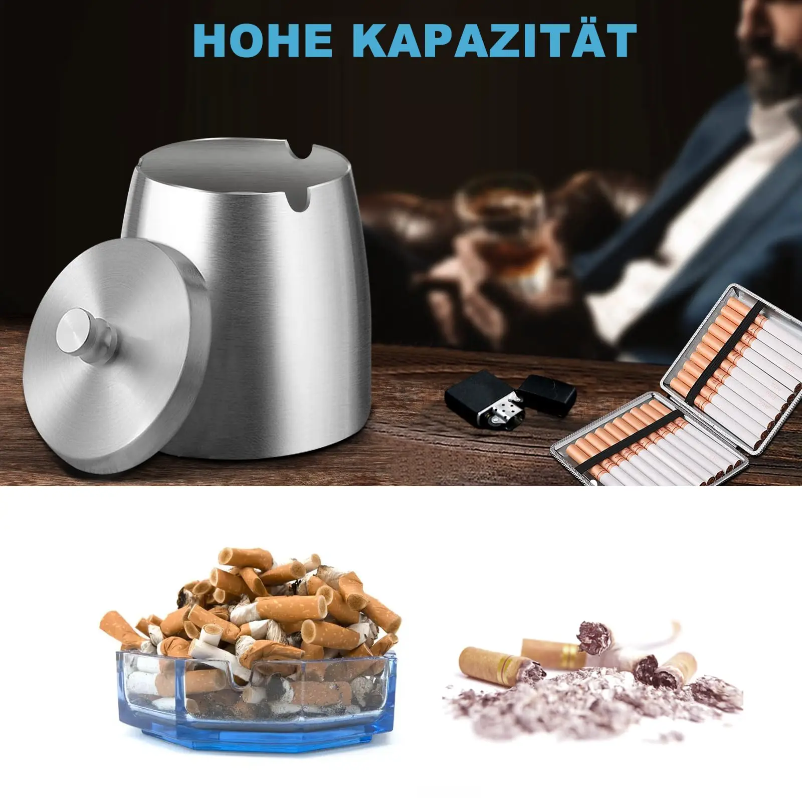 1PC Titanium-plated Stainless Steel Ashtray Car Interior Ash Waste Receptacle with Lid Thicker and Taller Anti-fly Car Ashtray
