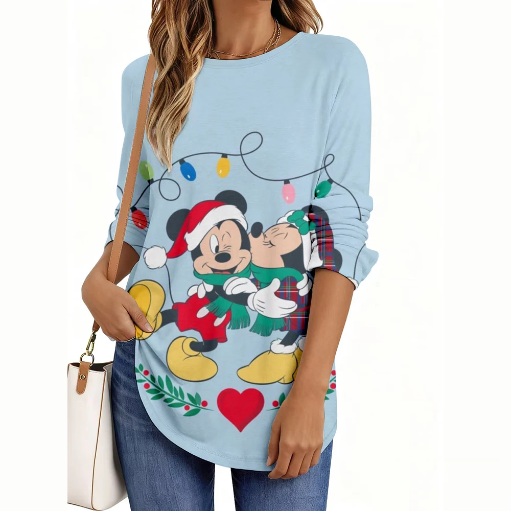 Mode Disney série de noël imprime femmes à manches longues T-Shirt décontracté Polyester respirant femmes vêtements vêtements hauts t-shirts