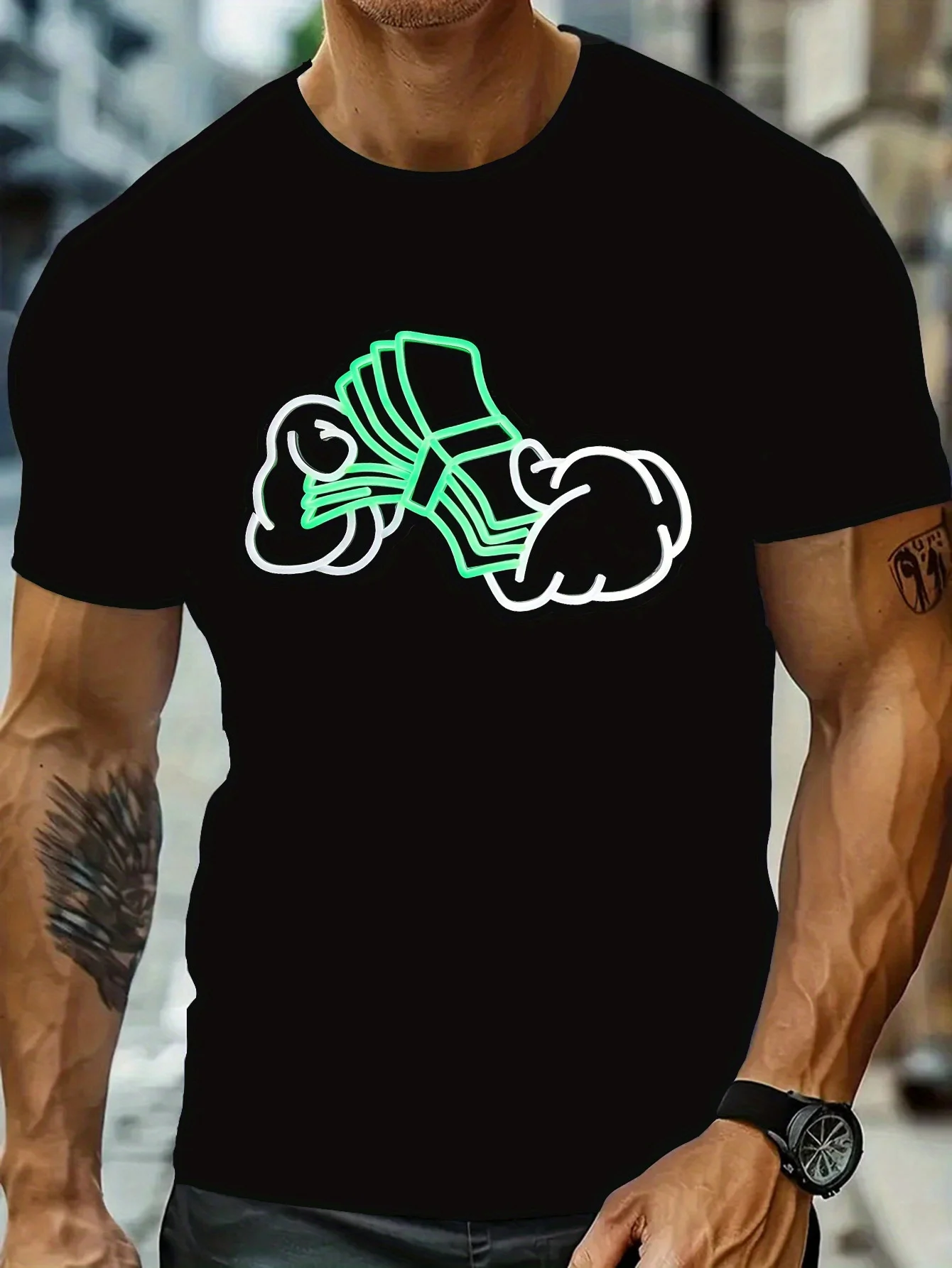 

Мужская модная черная хлопковая футболка с уникальным принтом денег в уличном стиле, футболка с круглым вырезом и короткими рукавами, удобная и стильная