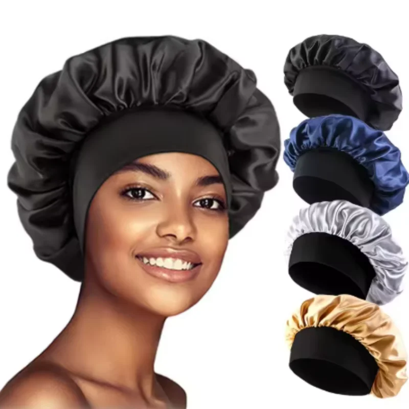 1/3/5/10pcs Mix Elastic Wide Band Satin Bonnet Women's Hair Care Cap, Perfect for Bathing Sleeping Multiple Color Options