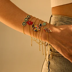 PRISCA | Women Stainless Steel Boho Bracelets. Heart Pendant. Colombia Charms Jewelry. Vintage