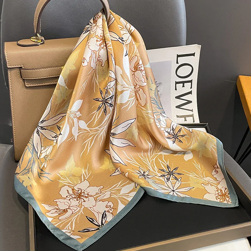 

Beach Summer Neckerchief Female Shawl Luxury Brand Hijab Vintage 100% Real Silk Scarf Women Hair Band Foulard Wrap 2023 Bandana