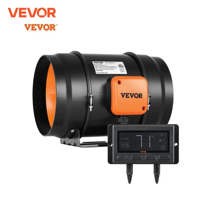 VEVOR Inline Duct Fan with Temperature Humidity Controller EC-motor Ventilation Exhaust Fan Air Ventilator for Home Bathroom