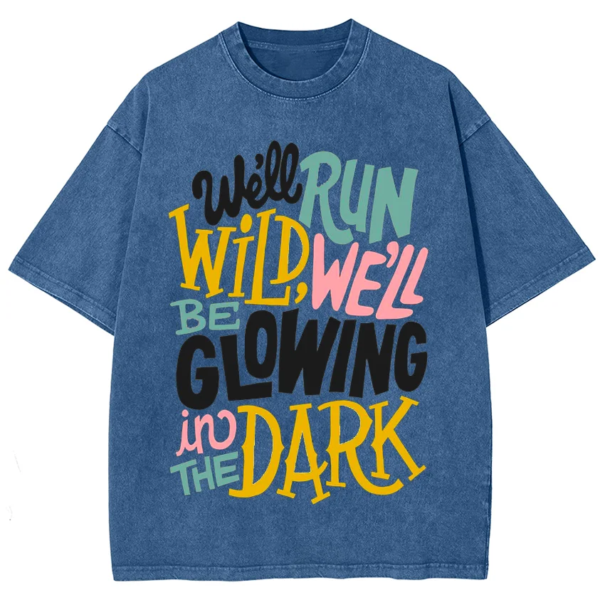 Color Art Font Letter Printing T-Shirt Couple's Clothing High Gram Weight Round Neck Shoulder Down Fashion Short Sleeves