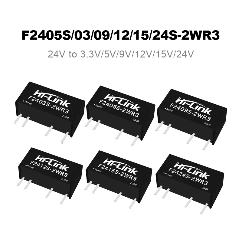 Hi-Link F2405S F2415S 2W Small SIP Circuit Transformer 3000VDC Insulation Layer 3 5M Hour MTBF Low 30mV Ripple PCB Component
