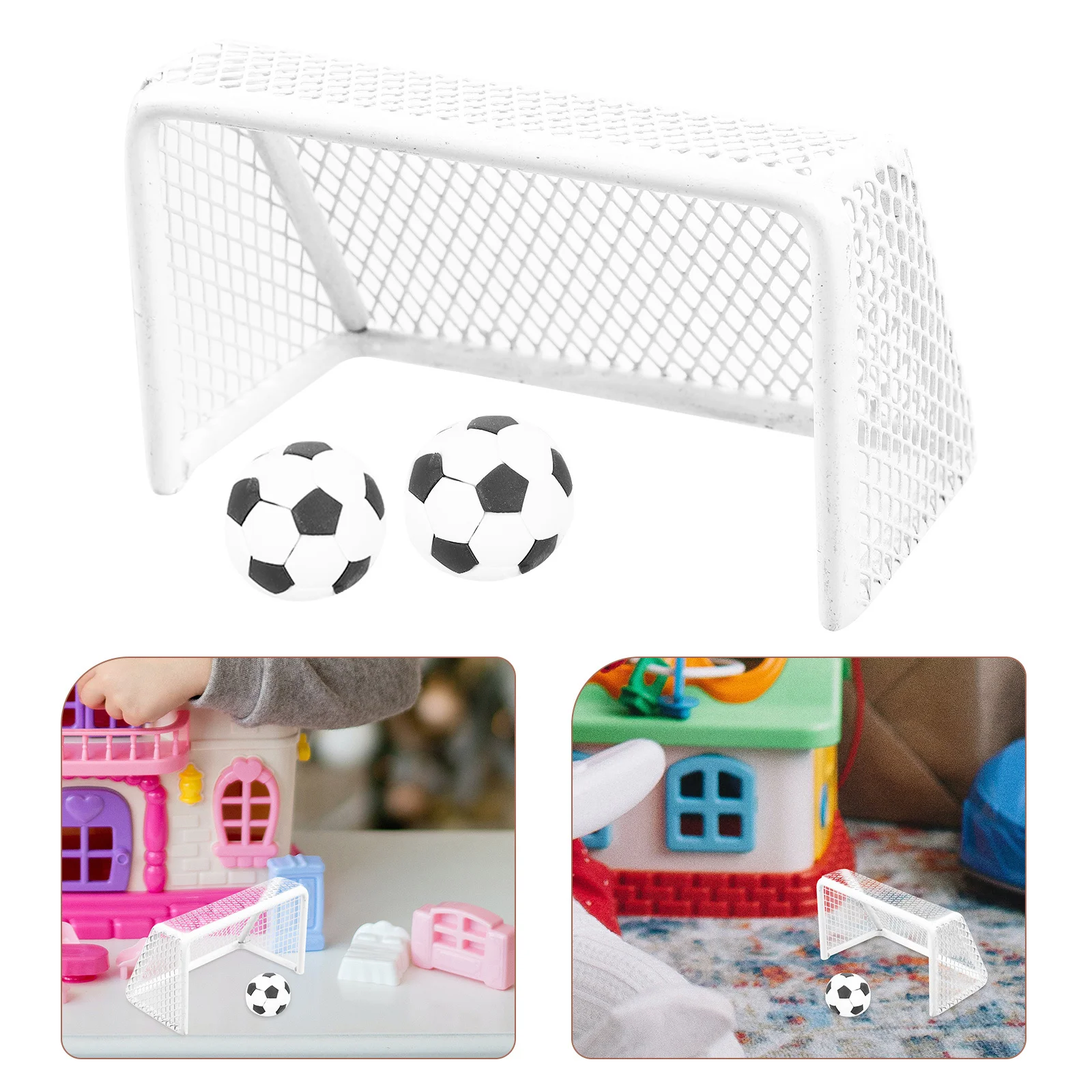 

1 комплект, мини-футбольные ворота, реалистичный вид для сцены кукольного домика, портативная настройка, поддержка навыков, здание, социальная взаимодействие