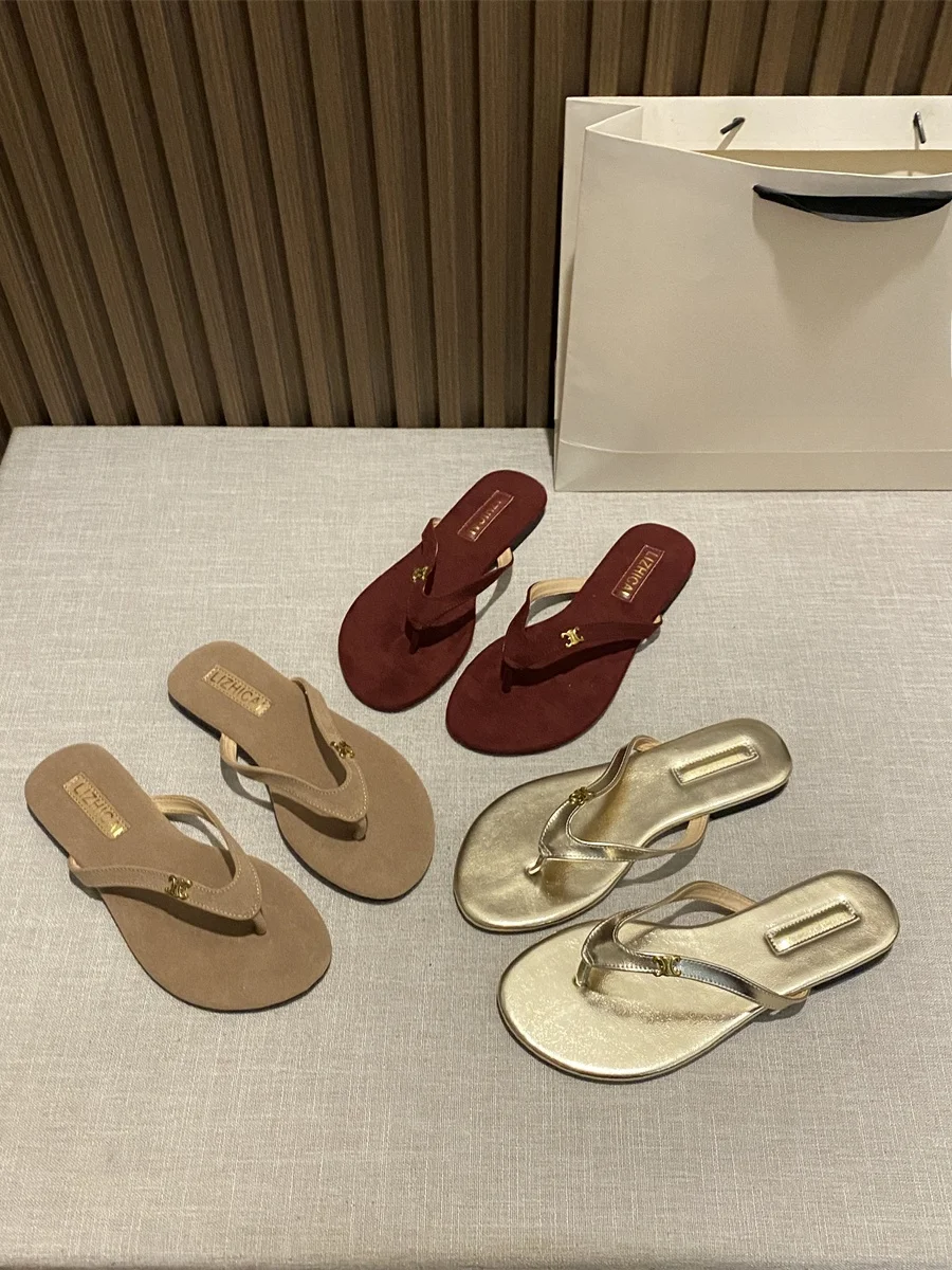 ミニマリストラウンドヘッドメタルバックルフラットサンダル-レディース-2025年新作-多用途-ソフトボトム-ホリデービーチスリッパ-韓国風-ユースカジュアル-ラバーソール