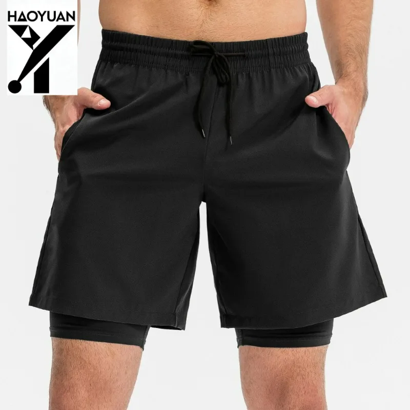 

Men's Fitness Shorts Two Pieces of High Bounce Speed Dry Outdoor Running Training Cycling Hiking Basketball Men's Sports Shorts
