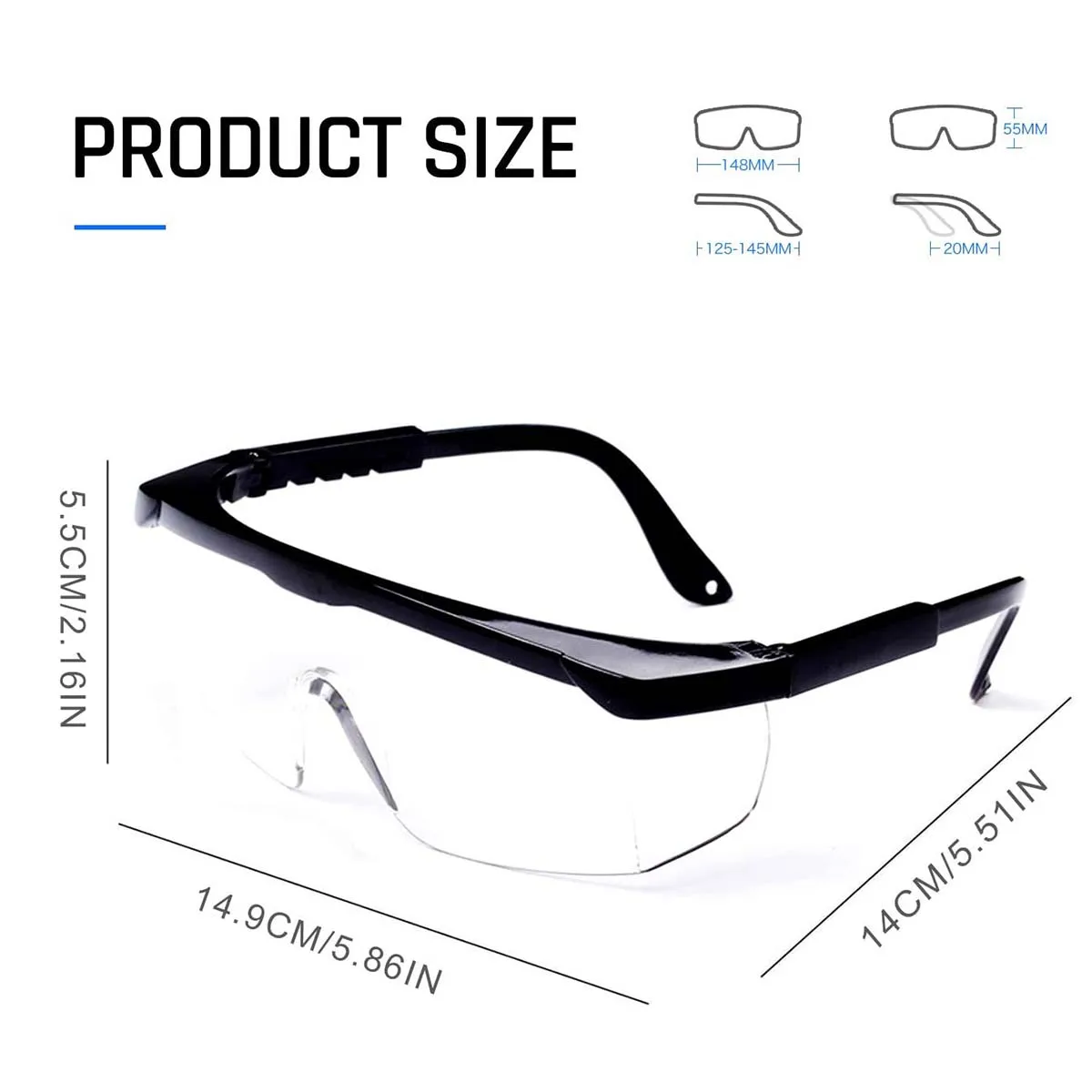 3PCS 조정 가능한 안전 안경 모델 HM1 사이드 보호 기능이 있는 남성과 여성을 위한 안개 방지 작업용 고글