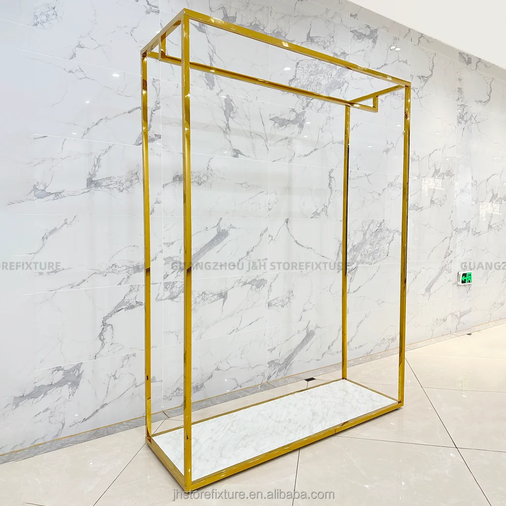 

Custom.Gold Stainless Steel Wedding Dress Store Display Rack Beauty Boutique Display Stand Side Hanging Wedding Decorations