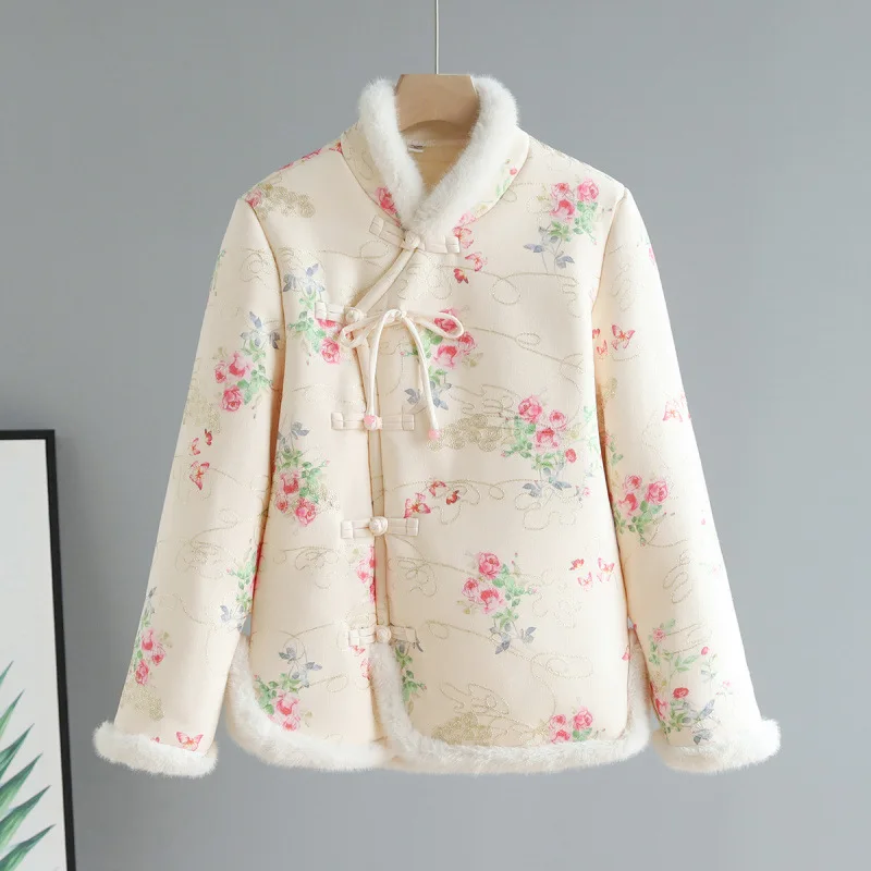 

Winter New Internet Celebrity Northeast Big Flower Cotton Coat with Thick Fleece and Broken Flower Cotton Coat