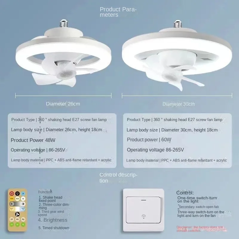 Imagem -03 - Screw-in Led Ventilador de Teto em Ventilador de Iluminação Controle Remoto Cozinha e Banheiro Lâmpada Simples E27