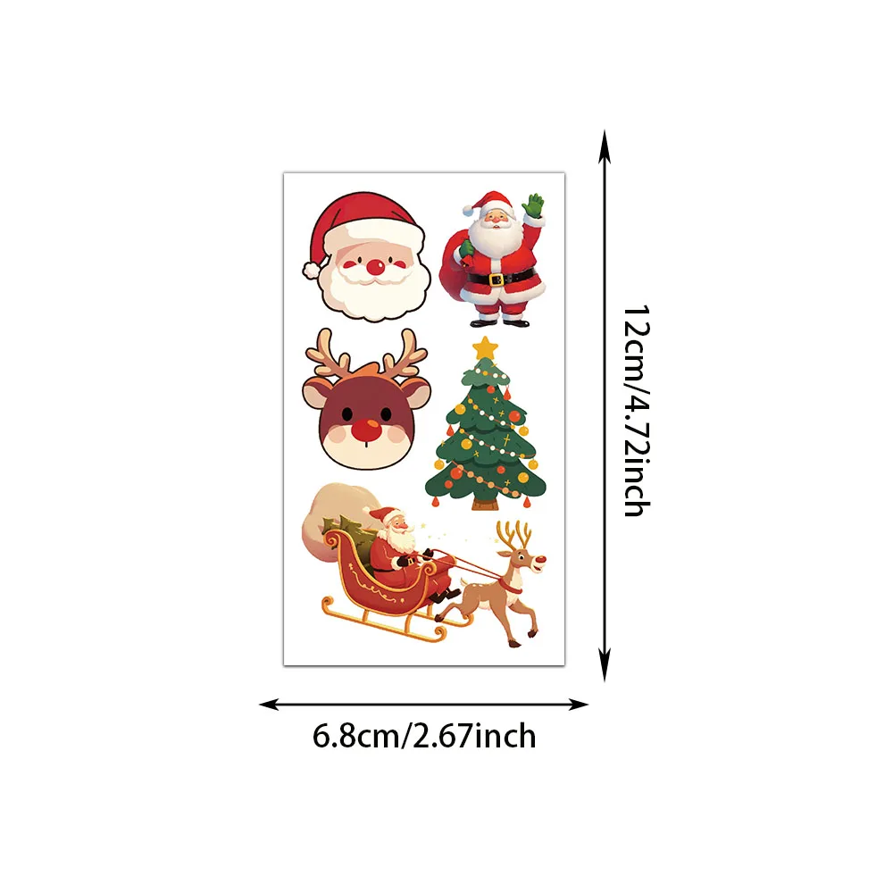 クリスマスのタトゥーステッカー,サンタクロース,エルク,パーソナライズ,レトロ,プレミアム,防水,耐久性,10個