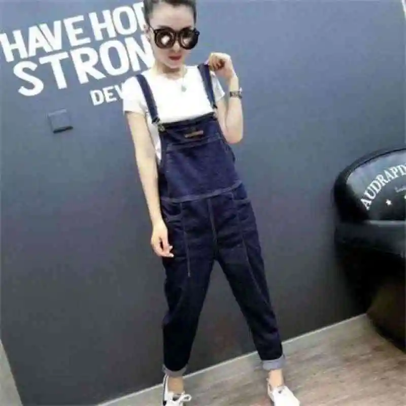 

Европейская станция, свободный крой, джинсовые брюки на подтяжках с высокой талией, женские весенние брюки Cleanfit, средняя эластичная искусственная ткань