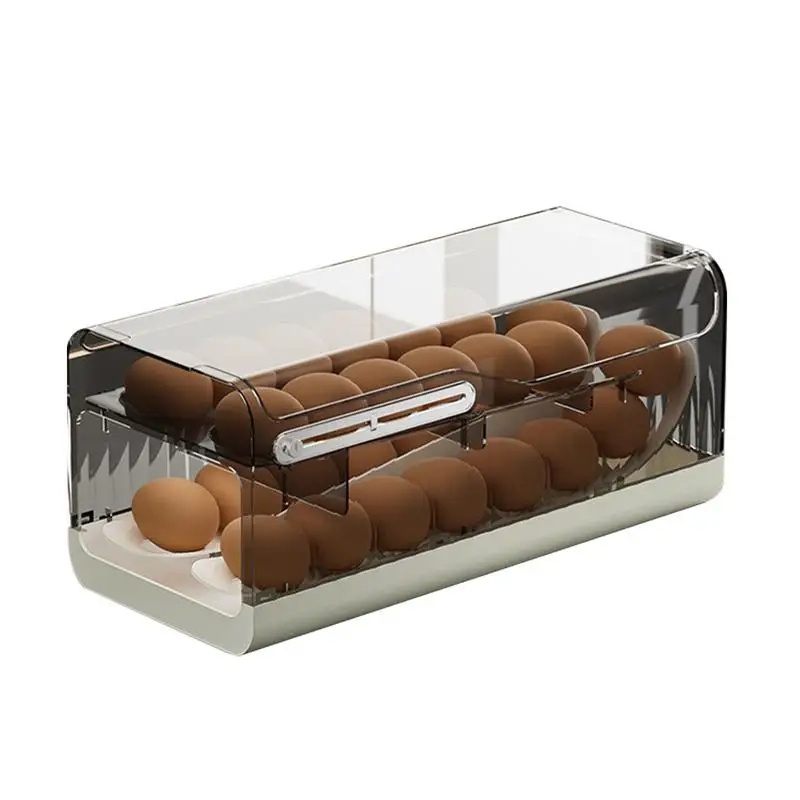 

Egg Dispenser For Refrigerator Roll Down Clear Egg Container 2 Tiers Stackable Fridge Organizer Bins With Lid Large Capacity