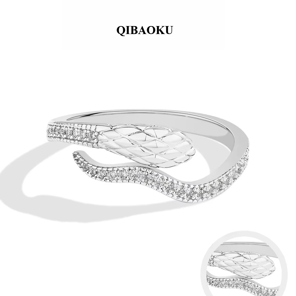 QIBAOKU Snake Half Eternal Moissanite Ring for Wome Engagement S925 Sterling Silver Engagement Wedding Charm Band Jewellery 2026