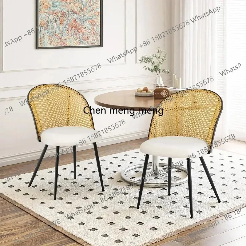 

E136 Dining Chairs Set of 6, Mid Century Modern Dining Room Chairs with Rattan Back, Faux Leather Kitchen Dining Chairs Customiz