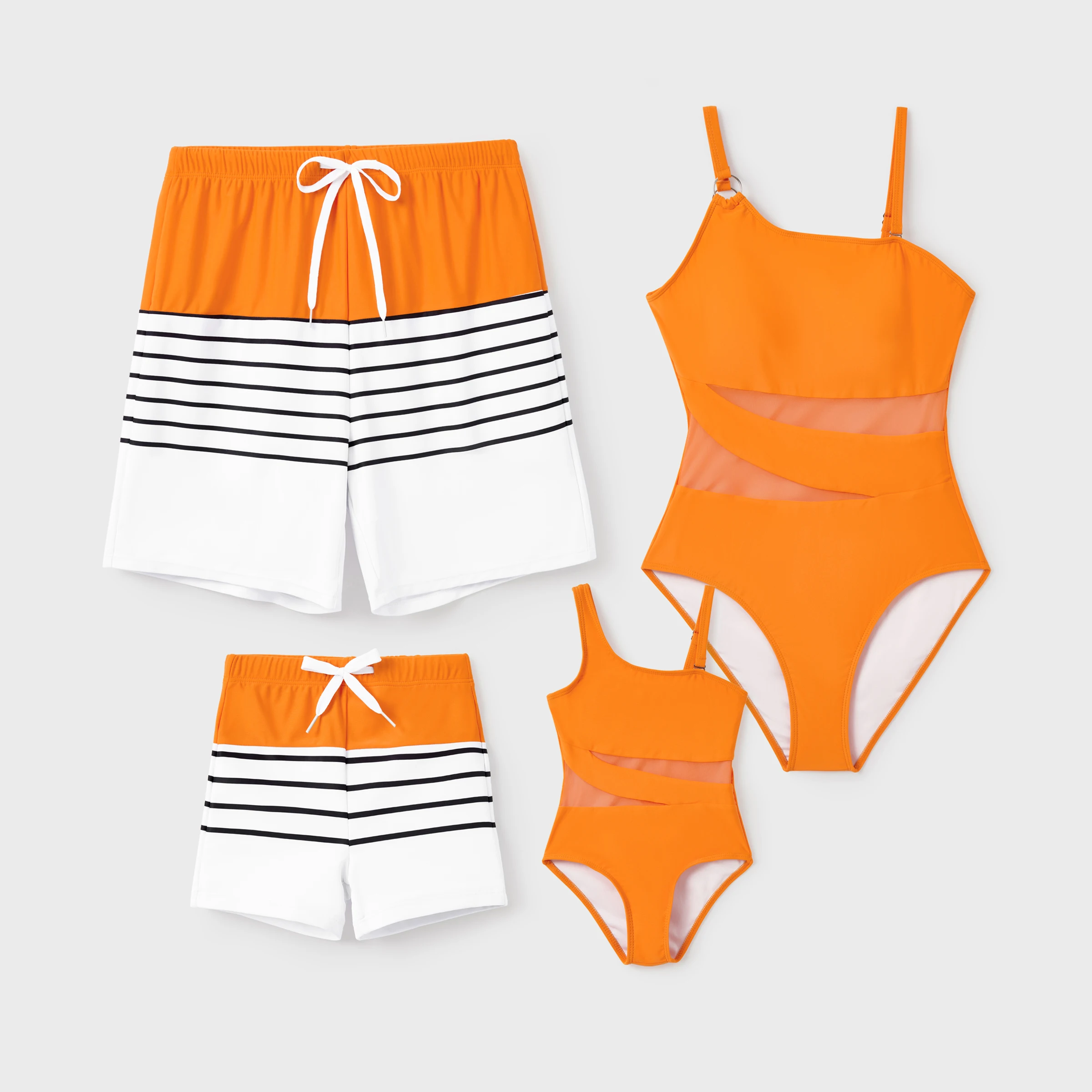 

Family Matching Orange Striped Swimwear Set Dad & Boy Board Shorts Mom & Girl One-Piece Swimsuits 1pc