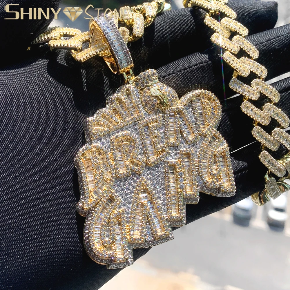 Fashion BREAD GANG Letters Necklace For Men Bling Micro Pave 5A CZ Cubic Zirconia Money Bag Pendant Iced Out Hip Hop Jewelry