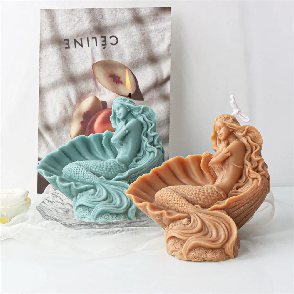 Mermaid in A Shell Silicone Candle Molds Cute 3D Sleeping Baby Girl  Princess Soap Mould DIY Marine Theme Craft Cake Decoration