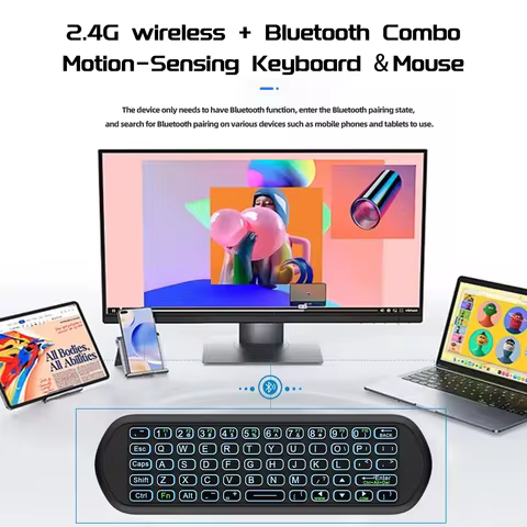 Universal Backlit Air Mouse Remote, 2.4G Bluetooth Keyboard Controller for Smart TV PC Android TV Box, HTPC, Raspberry Pi 5
