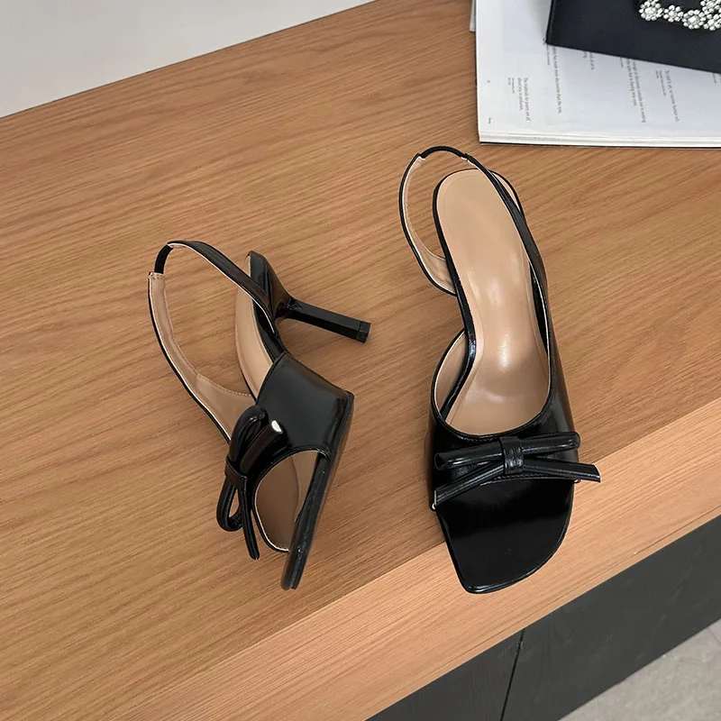 

Модные женские туфли-лодочки с открытым носком, на каблуке, с ремешком на пятке, с бантом-бабочкой, женские сандалии-мюли без застежки, элегантные женские туфли на высоком каблуке