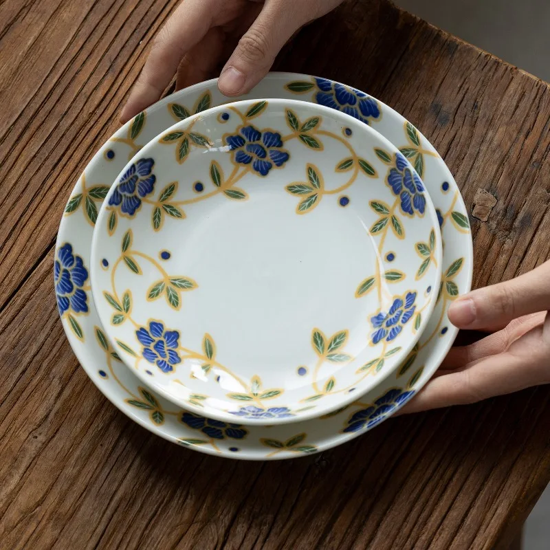 Japanese-Style Bluebell Underglaze Ceramic Bowl & Plate Set, Rice Bowl, Veggie Plate, Large Soup Bowl