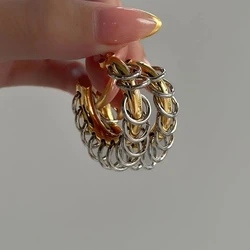 Neue Kette Quaste Creolen Edelstahl Creolen für Frauen Punk coole Doppeltöne Edelstahl Schmuck Zubehör