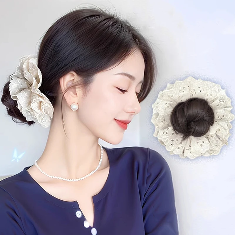 Синтетические женские эластичные ленты для волос, держатели для хвоста, кружевная повязка на голову, бутон цветка, аксессуары для волос, корейский стиль, артефакт для волос, сумка для парика