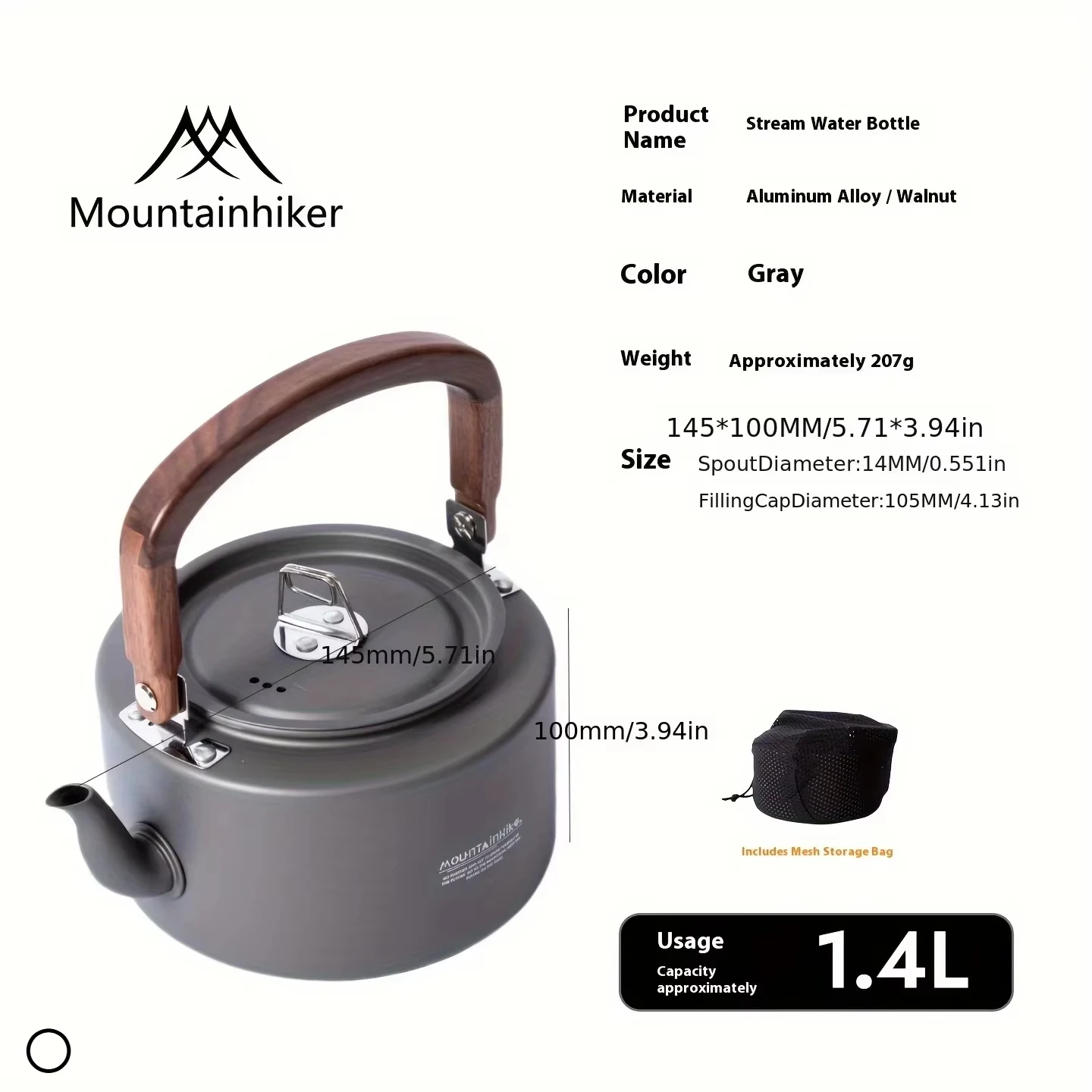 

Походный чайник MOUNTAINHIKER из алюминиевого сплава с деревянной ручкой, портативная походная кастрюля для приготовления пищи на природе, прочный портативный чайник для походов