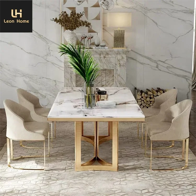 Hot Selling Durable Marble Dinning Table Set 6 Chairs Luxury Design For Apartment/villa/home Furniture