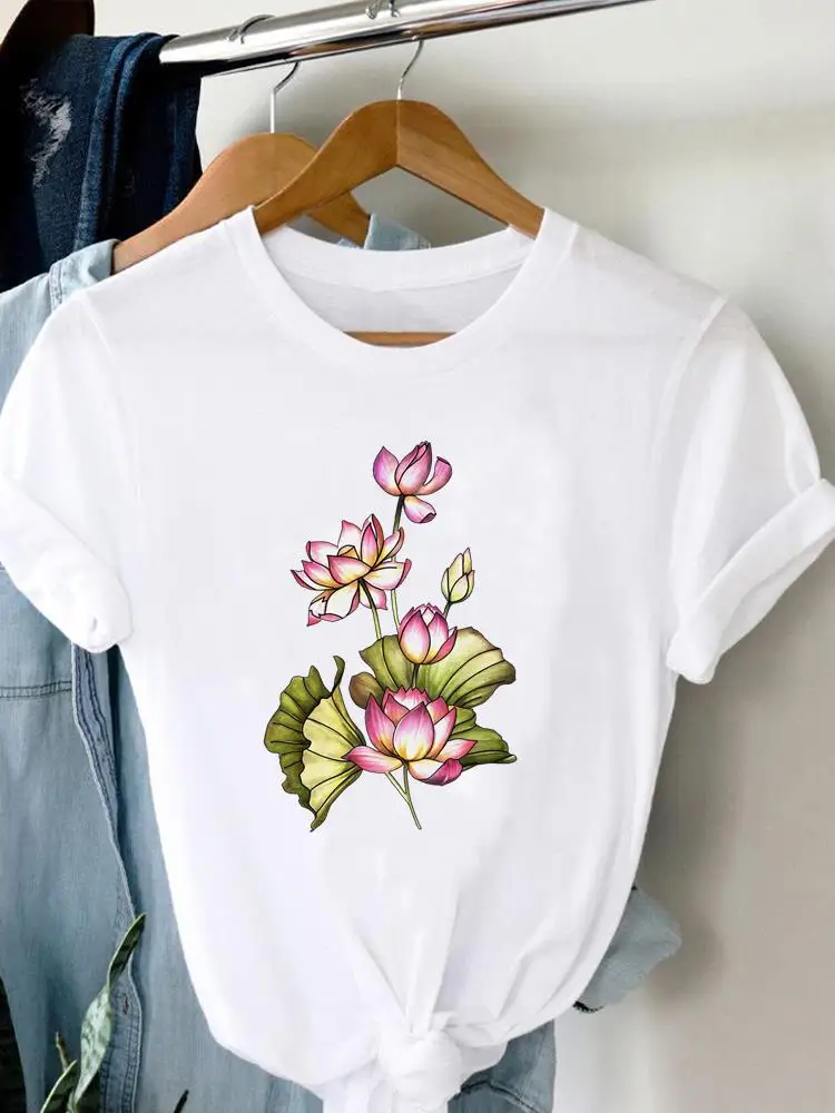 

Women Lady Print Short Sleeve Clothing Fashion Flower Watercolor Trend 90s Cartoon Tshirts Tee Casual Graphic T Top T-Shirt