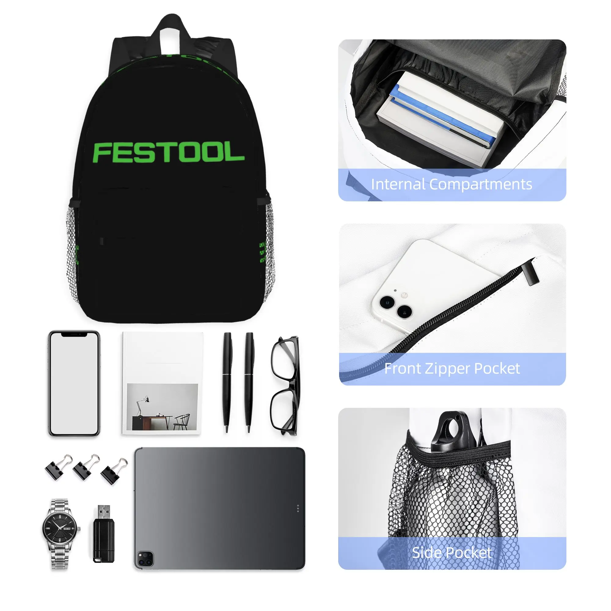 Festool Powertool Logo Backpack Hot Sale Daypack Large Capacity Boys Girls BookBag Shoulder Bags for Men Women School Bag