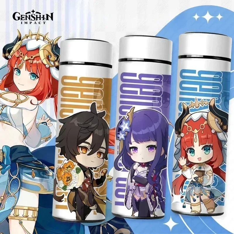 Genshin تأثير الحرارية زجاجة الفولاذ المقاوم للصدأ عرض درجة الحرارة كوب ماء معزول القهوة لطيف أنيمي Beelzebul قارورة مفرغة #3