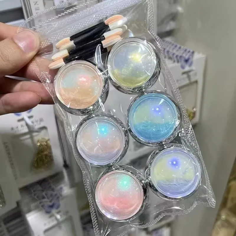 6 pièces poudre à ongles Pigment Aurora effet miroir métallique holographique caméléon Pigment pour Nail Art Gel vernis sirène trempage