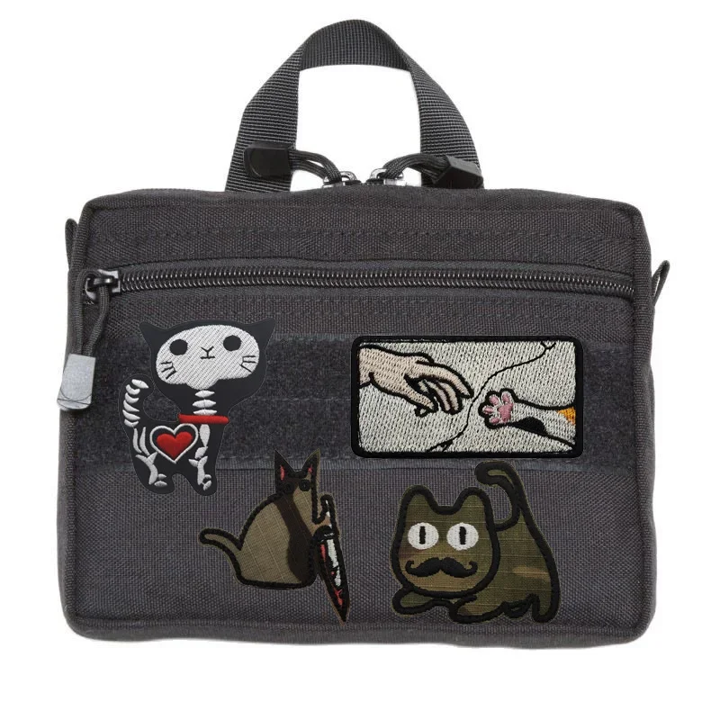 New Creative with Knife Fish Cat Embroidered Badge Fish Bone with Backpack Hook and Loop Backpack Hook Loop Patches for Clothing