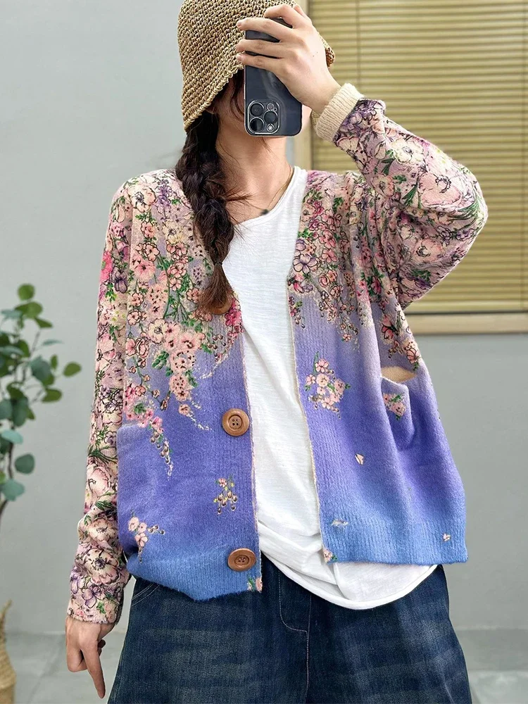 Max LuLu 2024 Fashion Classic Knitwear Spring Womens Printed Loose V Neck Luxury Cardigans Ladies Casual V Neck Floral Sweaters