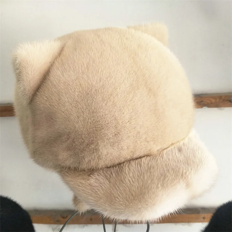 New Russian Fur Ski Cap Winter Warm Mink Cap Women\'s Ear Cap Warm Ear Cap Real Fur Baseball Cap Women\'s Mink Fur Cap