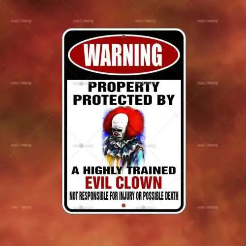 1e,Property Protected Trained Evil CLOWN Sign home room wall art gift decor A2440