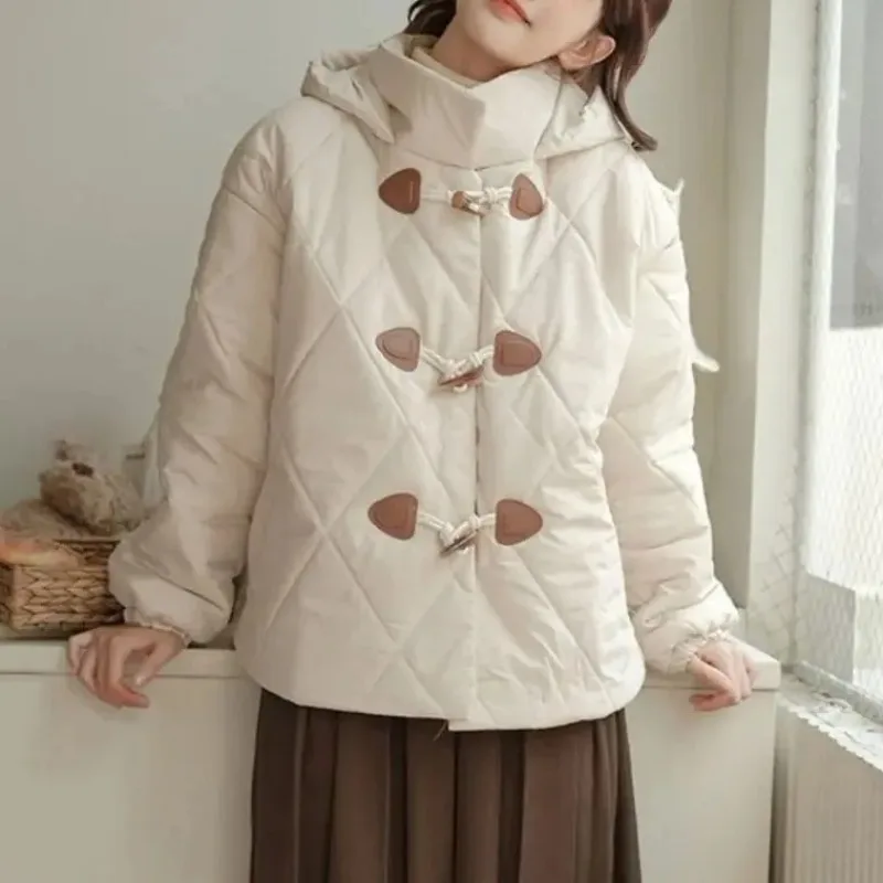 

Women's Short Loose Down Cotton Jacket Buttoned Winter Outerwear Versatile Stylish Polo Collar Parkas