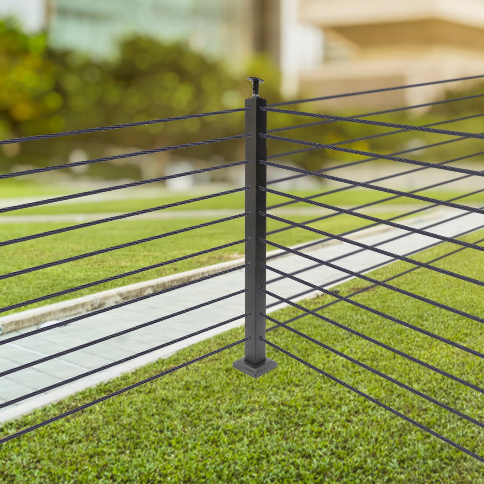 

36-дюймовая черная стойка для тросового ограждения, угловая стойка из нержавеющей стали 304 с Т-образным отверстием для верхнего крепления, для балконов, лестниц, бассейнов, патио