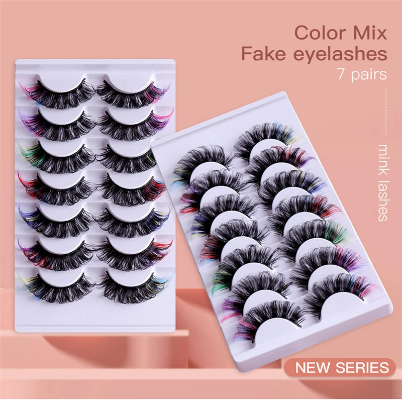 7 Pairs/Tray Mixed lengths Russian Curl Colorful cotton band durable and reudable Full strip eyelashes with Factory outlet